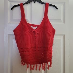 Red knit tank top size Large no boundaries fringe bottom NWT